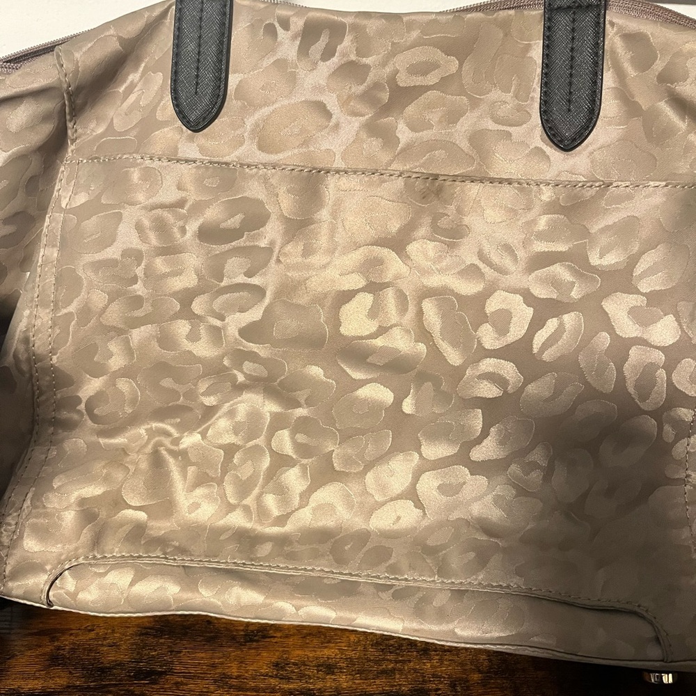 Michael Kors Beige Animal-Print Tote with Black Handles - Picture 2 of 3